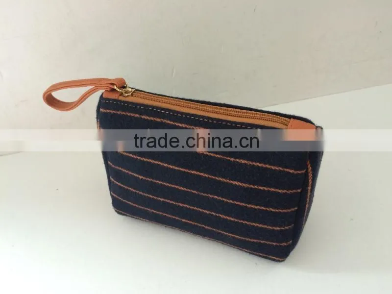 New arrivel strip woolen fabric women tote bag with cosmetic bags