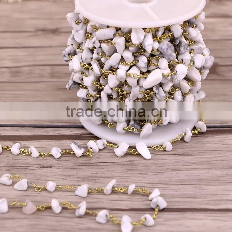 New Bronze Plated Brass Hand Wired White Howlite Turquoise Stone Nugget Chips Beads Link Rosary Chains Jewelry Findings