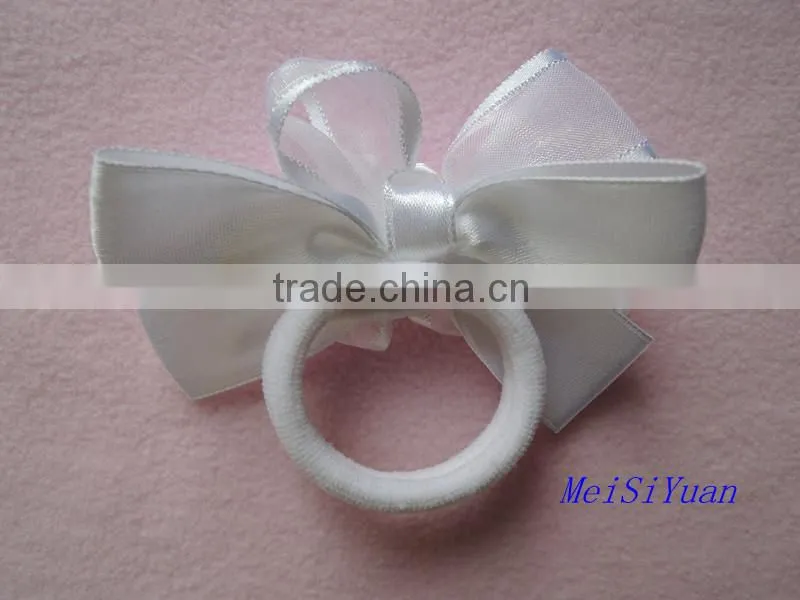 2014 Hot Sale White Organza Ribbon Bow With Elastic Loop