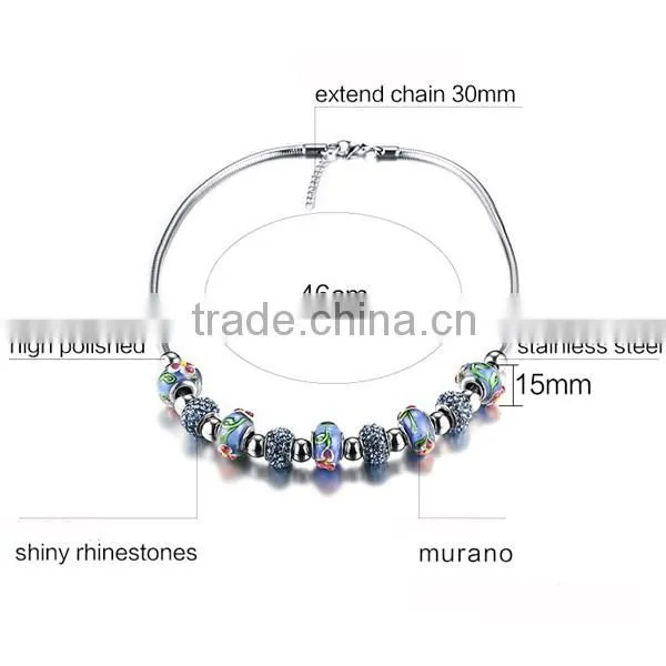 Bohemian Style Flower Pattern Blue Bead Necklace And Bracelet Jewelry Sets