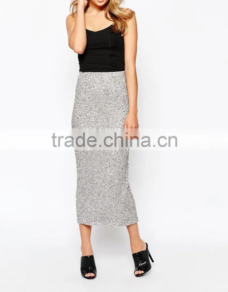 silver sequin skirt Sequin Maxi Skirt for women