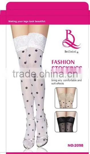 White Sheer Lace Up Thigh High Stocking With Point Design 2 Colors