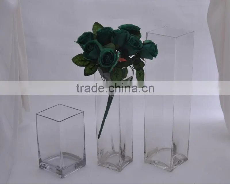 tall transparent centerpiece square glass vases,cheap clear square vases glass,tall square wedding glass vase