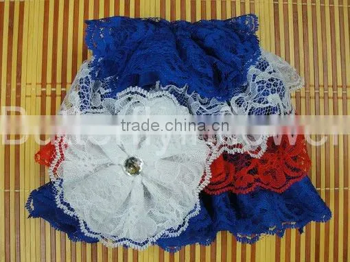fashion silk baby auqa lace hat with lace flower baby cap
