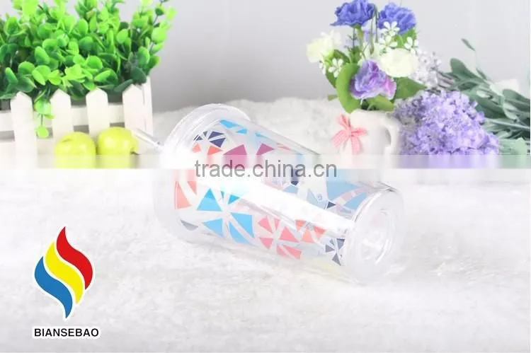 clear double wall 16oz plastic water tumbler with straw