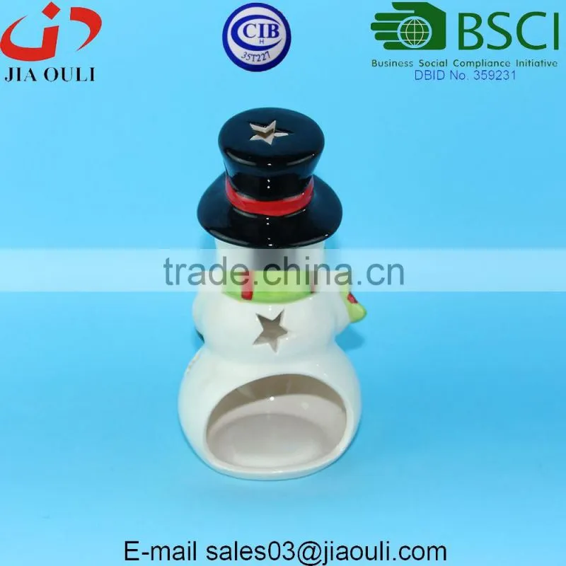 BSCI Certificate Factory Popular Christmas decoration snowman, ceramic snowman candle holder
