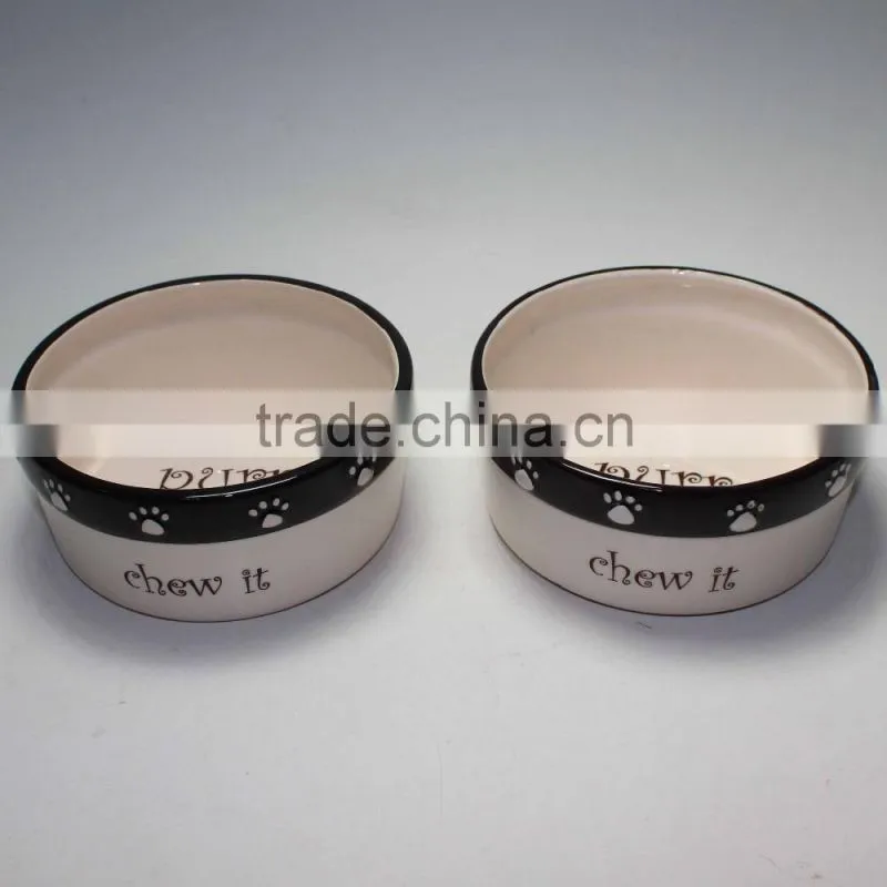 Ceramic Stripe & Paw Pet Bowl with handpainting