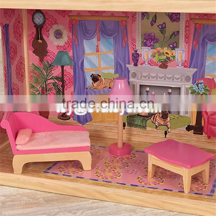 New design children luxurious and attractive toys gifts wooden modern dollhouse W06A223