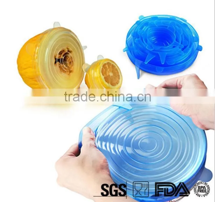 6 packs FDA approved Silicone strech Lids, silicone suction lid