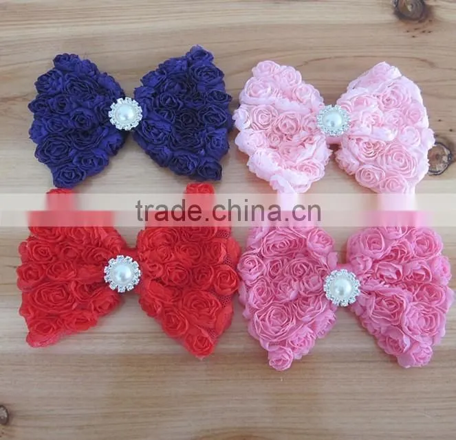 CF0730 New designs small bead ruffle rose rossete bow for hair clip decoration.