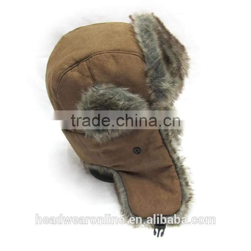 Good Quality Suede Fake Fur Winter Warm Earflap Trooper Hats Caps