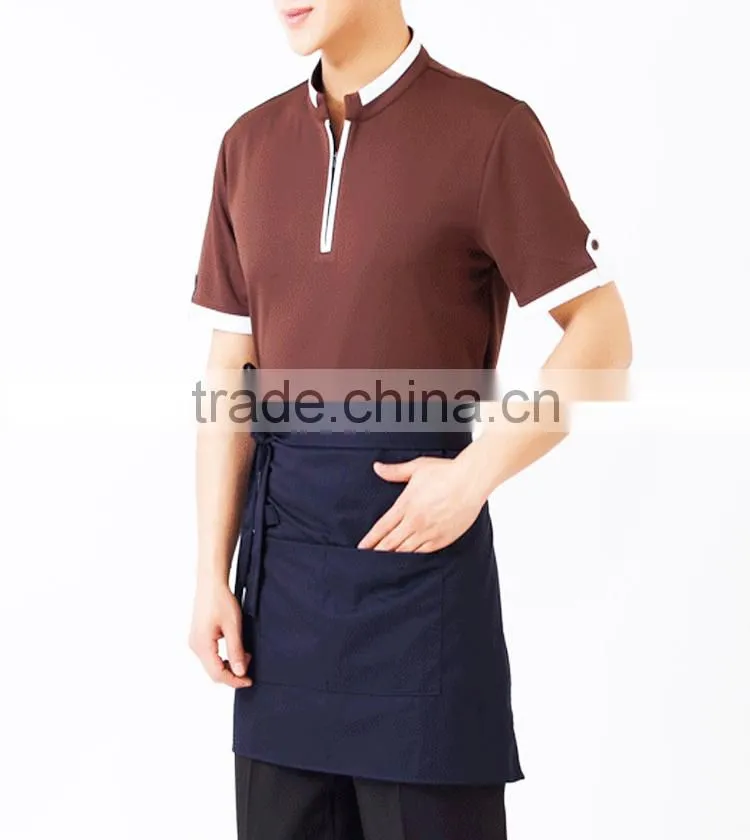 2016 new design OEM hotel restaurant unisex short sleeve staff uniform hot sale