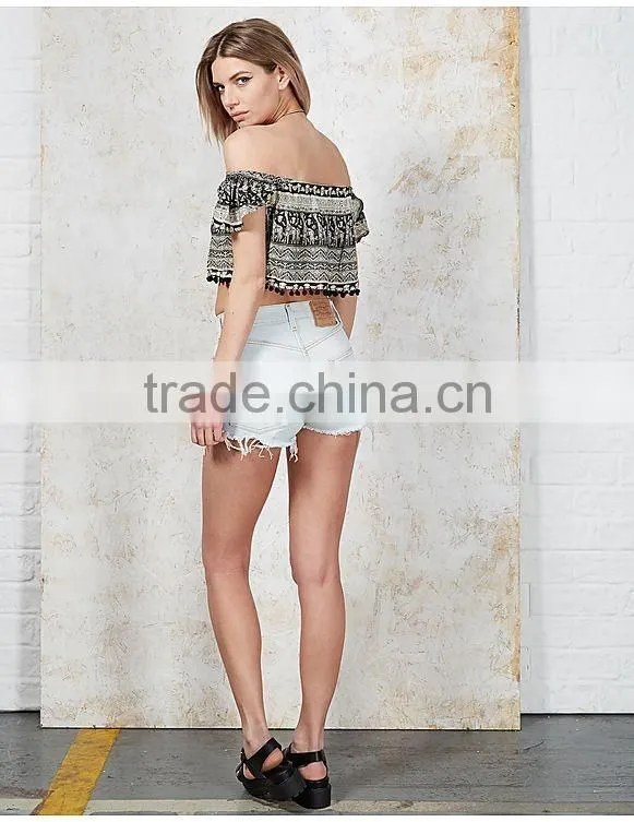 2016 latest Safari off shoulder giraffe aztec sexy crop top HST8002
