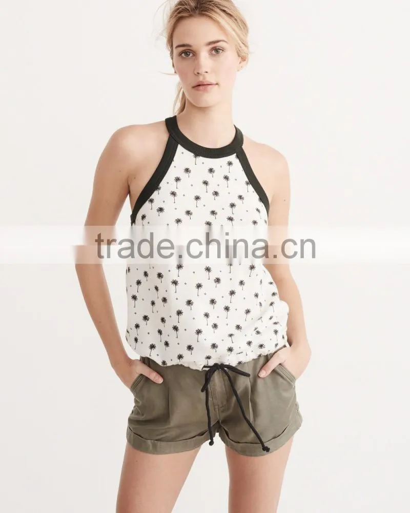 MGOO Black Binding String Tie Up T Shirt Sleeveless Custom Design Sexy Tops For Women