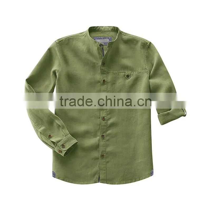 mens mandarin collor linen cotton blend shirt