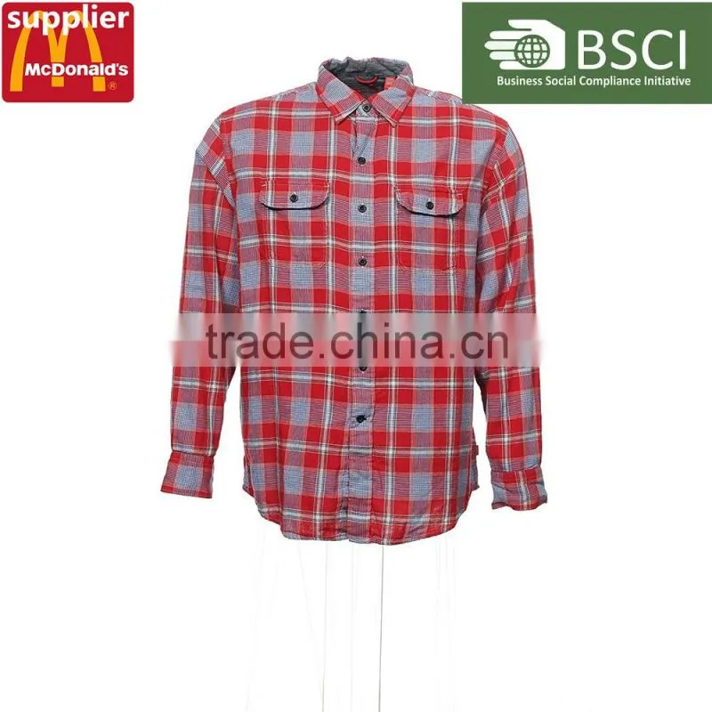 OEM custom red hooded flannel shirt with long sleeve