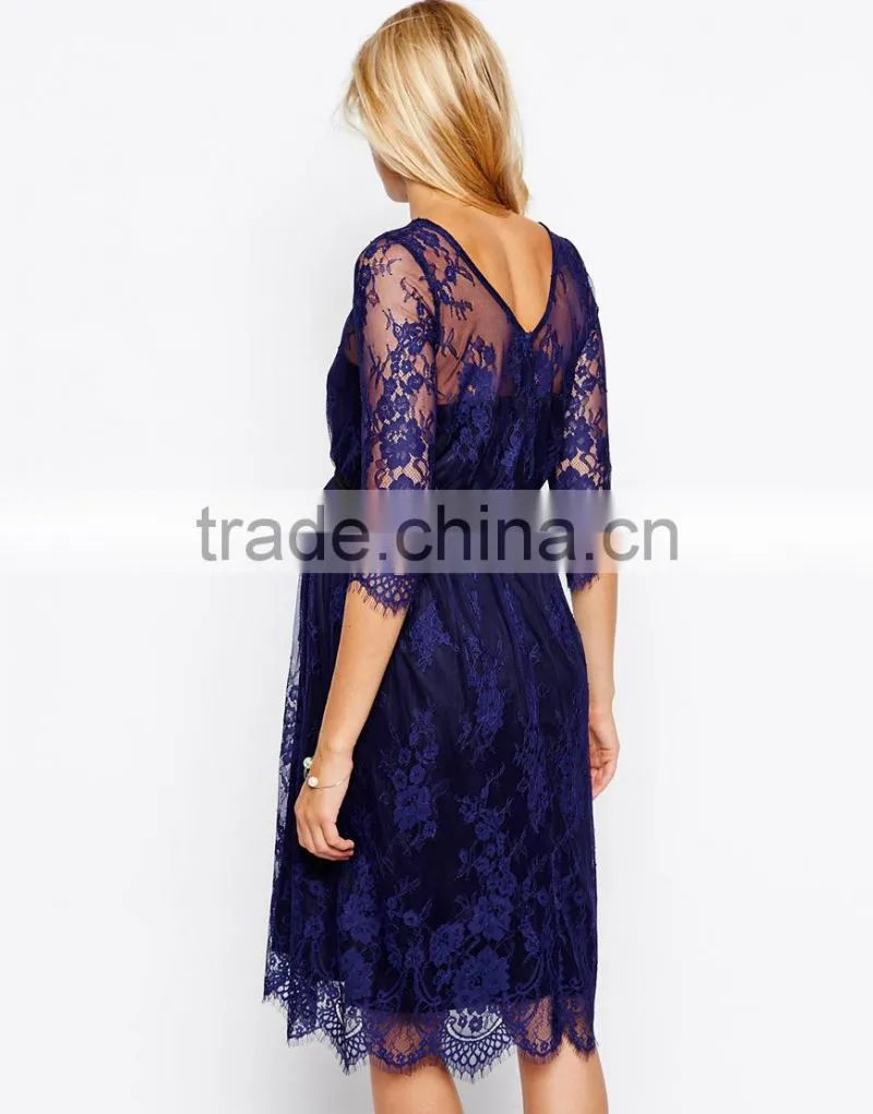 Maternity Lace Midi Dress With Scalloped Detail