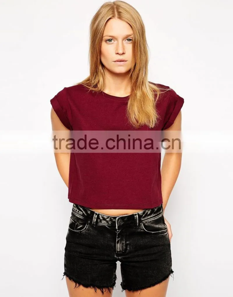 Cropped Boyfriend T-shirt with Roll Sleeve China products