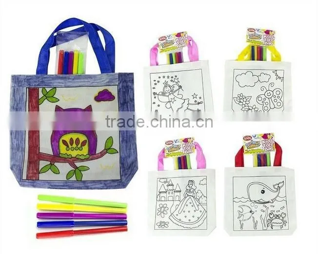 Kids Tote Bag With Felt Tip Colour Pens Art Craft Design Washable Bag Gift Diy
