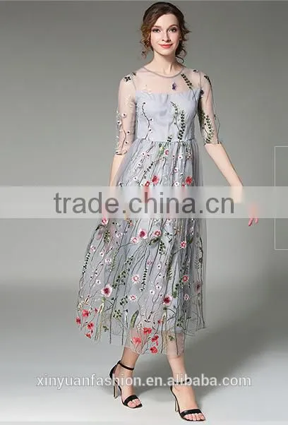 wholesale high quality hand embroidery designs for girls dress hollow section Sexy maxi dress