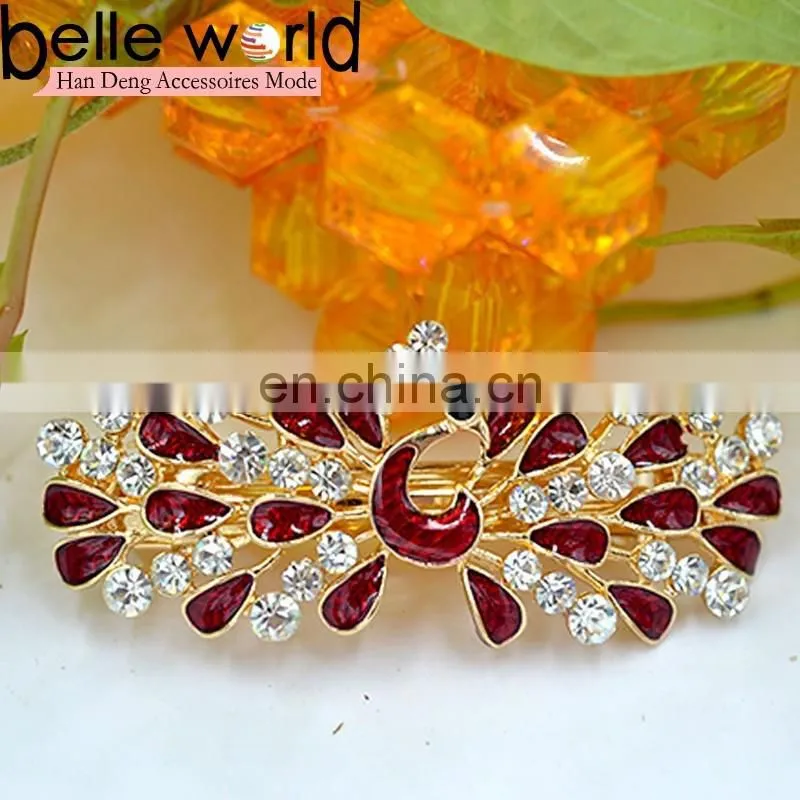 Alloy Peafowl Rhinestone Crystal Hair Barrette Clips