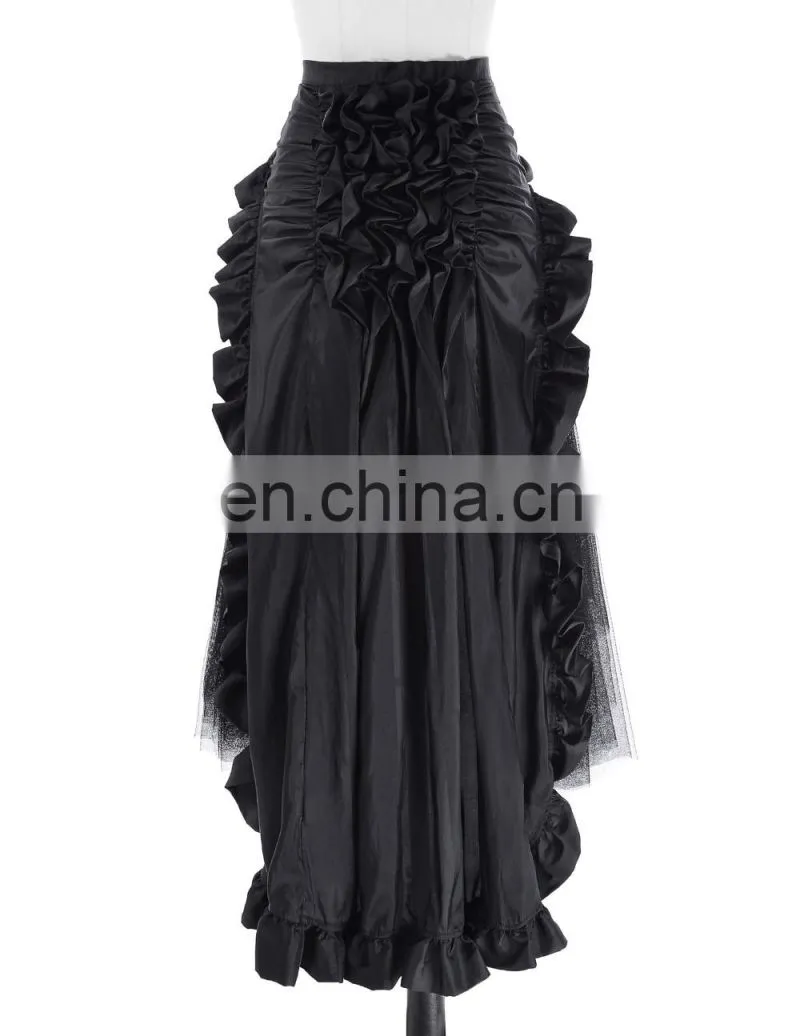 Belle Poque Steampunk Retro Victorian Punk Cincher Lace up Long Ruffle Open Pencil Skirt BP000206-1