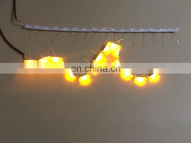50cm crystal extendable led flexible drl with flow turn signal 16leds white amber daytime running light headlight for car