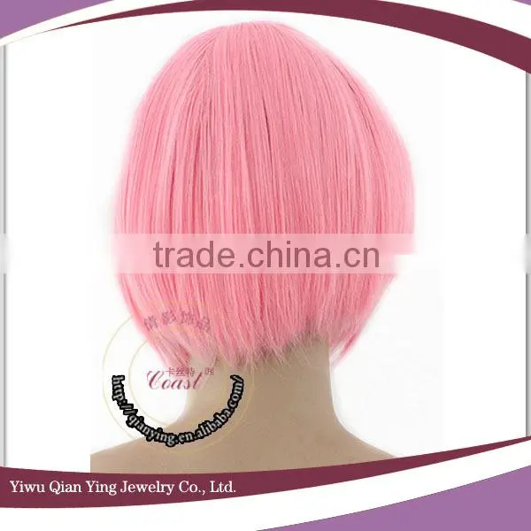 light pink heat resistant short synthetic cosplay wig