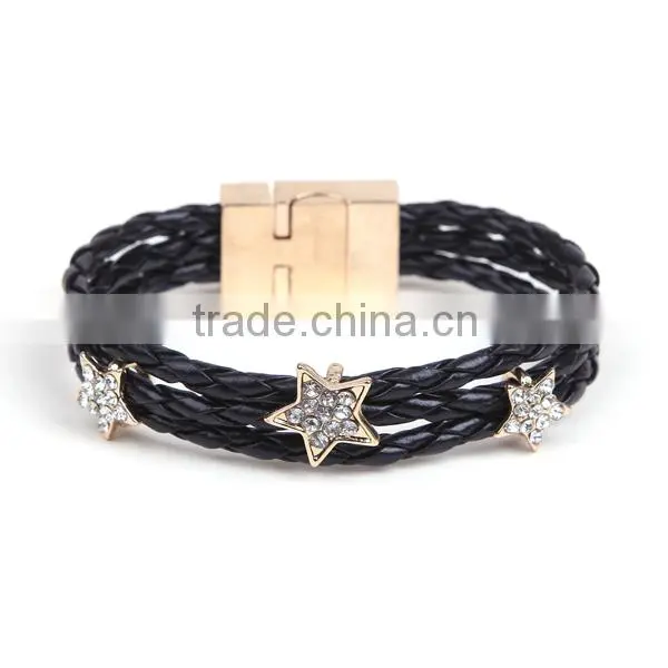 Teen PU leather plait bracelet with star diamond