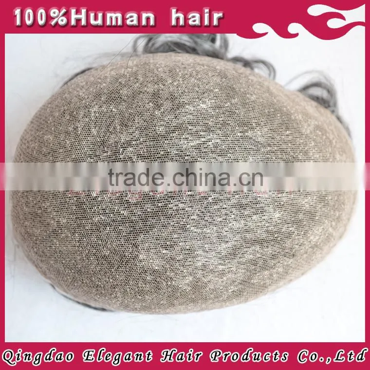 Elegant hair wholesale super quality middle-aged men hair invisible knots toupee with gray hair