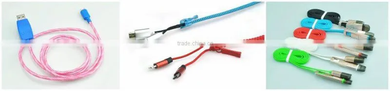 colorful transparent micro usb cable charger cable for Iphone/Ipad