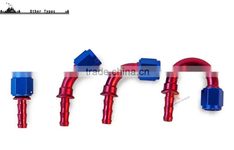 Interchangeable Iso9000 Wholesale Aluminum Oil Cooler Hose Fitting 180 Degree Push On End blue and red 10-180-04