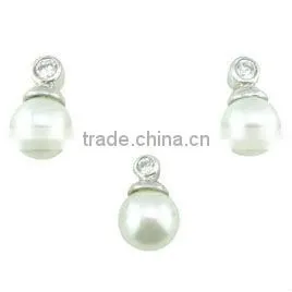 Pearl stud earrings pearl setting pendant rhodium plating 925 sliver jewelry set