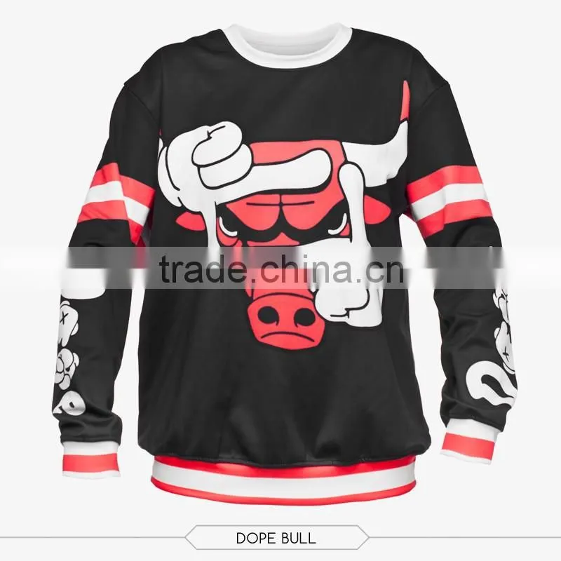 fashion angry bull high quality 3d digital print fullprint crewneck sweatshirt spring autumn unisex custom oversized pullover