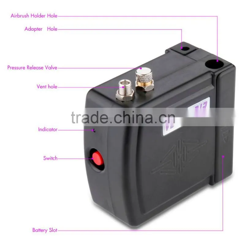 Black HS08 Portable Mini Airbrush Compressor Kit with UK Adapter Body Paint Professional Airbrush Nail Art Paint Cake AS-37