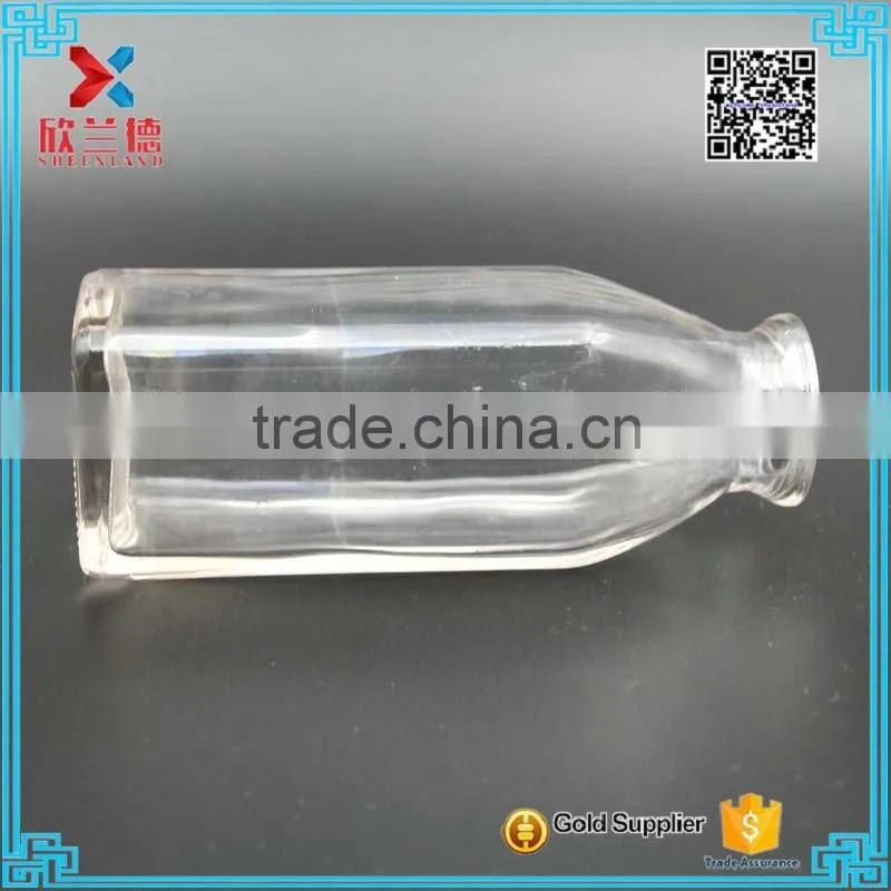 300ml square milk glass beverage juice bottle with crimp neck