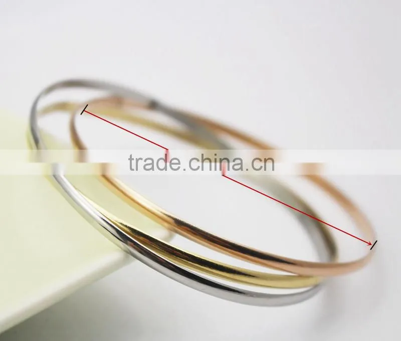 3 Color Smooth Fashion Wedding Bangle 3pcs/set Silver Gold and rose gold Plated Simple Wiring Bracelet Wristband Wire Bangles