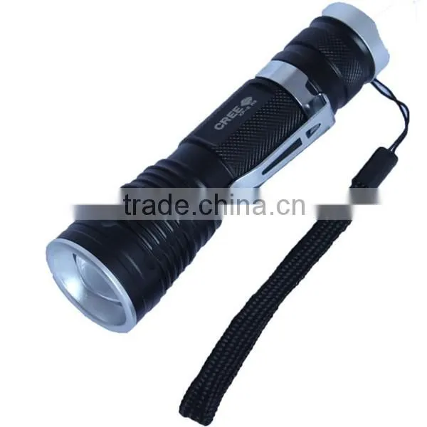 Aluminium rechargeable led flashlight with pen clip zoom function torch ligt