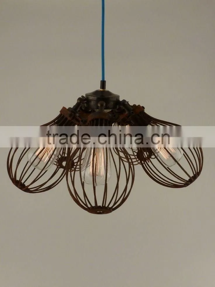 Vintage Loft Warehouse Rust Cage Chandelier 5 Edison Lights