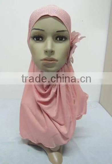 H289 latest one piece instant hijab with flower and rhinestones