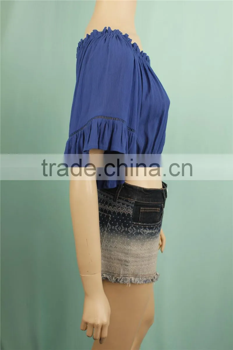 2016 S/S New fashion 100% rayon summer ladys models short sleeve blouse
