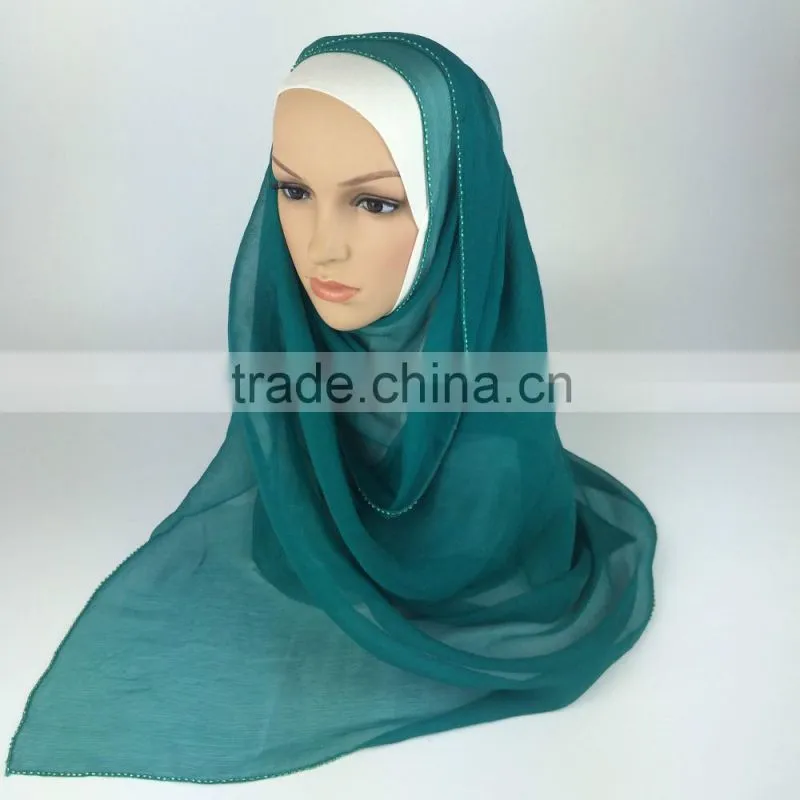 100% Silk beading hijab cap muslim scarf
