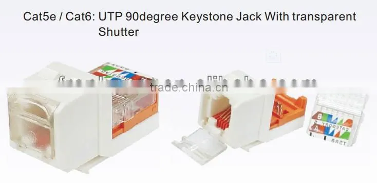 Cat5e / cat6 UTP 90degree Keystone Jack With transparent Shutter