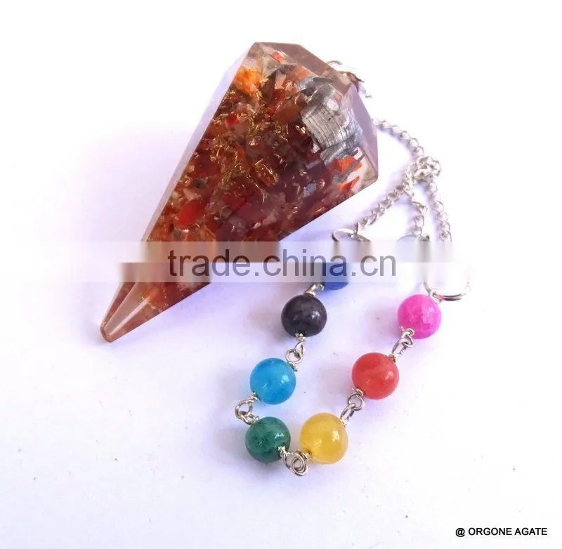 Reiki Healing Red Carnelian Orgone Pendulum With Chakra Chain