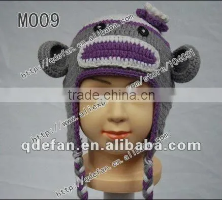 new arrival!!Free shipping 100% cotton crochet brown soft monkey hat / hand knitted animal beanie hat/ funny hat ideas