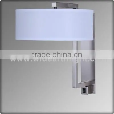 UL CUL Listed Brushed Nickel Bedroom On/Off Switch And Round Fabric Shade Hotel Wall Mounted Bedside Lamp Light W20271