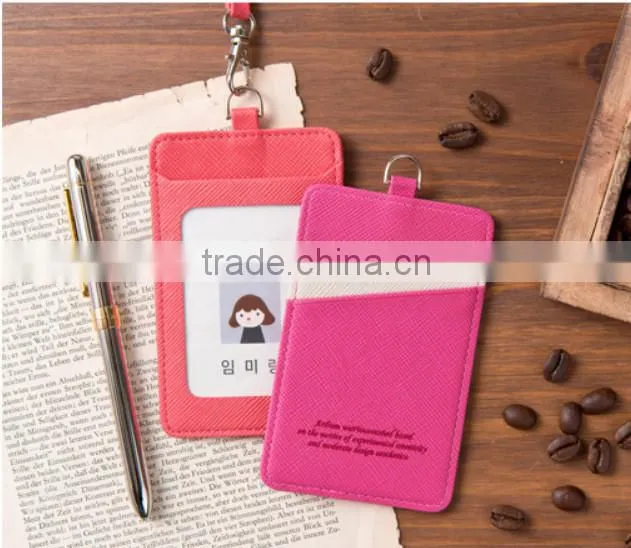 Neck Strap Lanyard ID Window Card Case Badge Leather Card Holder
