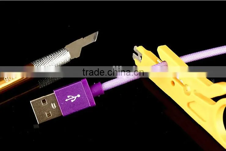 Tangle Resistant Aluminum Mesh Braided Micro 5 pin USB Charger Cable for Samsung