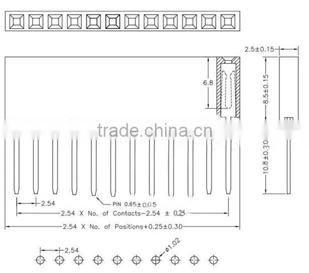 2.54mm Pitch 10 Pin Single Row Stackable Shield Female Header for Arduino