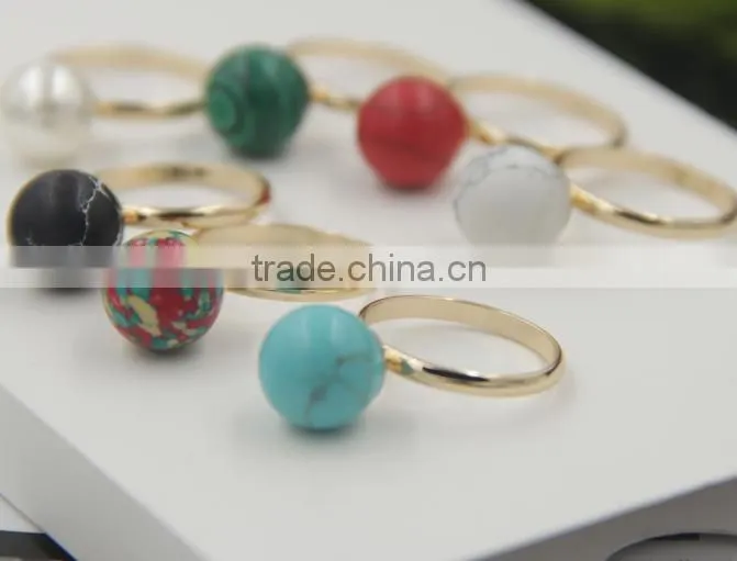 New Style Turquoise alloy ring with unique various color ball